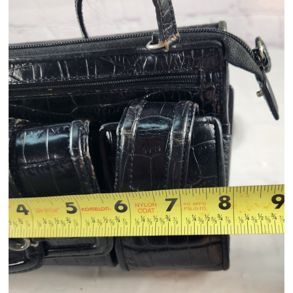 Brighton Organizer Black Mock Crocodile Leather Wallet Crossbody Purse - Picture 3 of 9